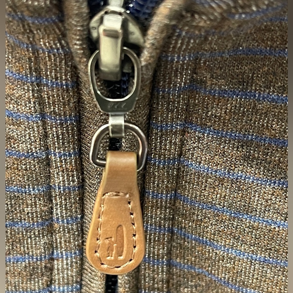 Johnnie-O Skiles Striped Quarter Zip Pullover Bison Size XL Brown Blue Stripes - Picture 6 of 11
